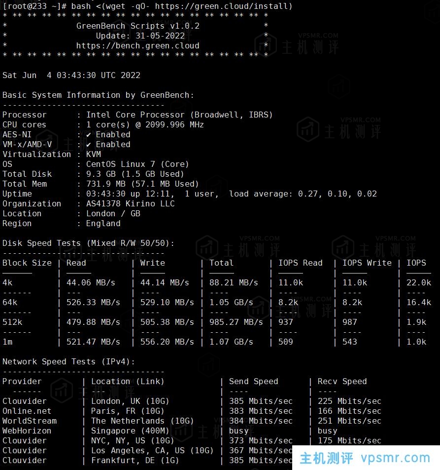 Linux一键测速脚本GreenBench：GreenCloudVPS绿云提供Linux系统VPS服务器一键测速及基本信息测试脚本
