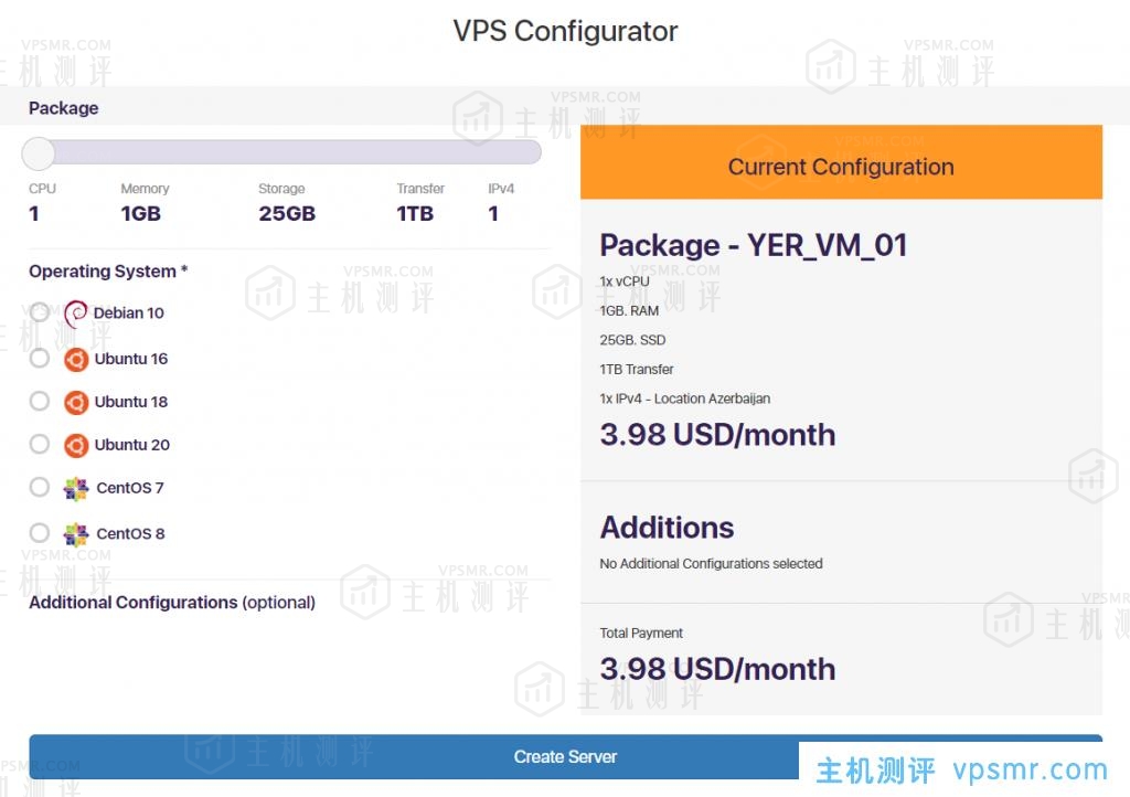 yer.cloud阿塞拜疆VPS：1核1G内存25G SSD硬盘1T流量$3.98/月